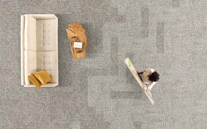 overhead view of seating area with plank LVT flooring from the Gentle Ground