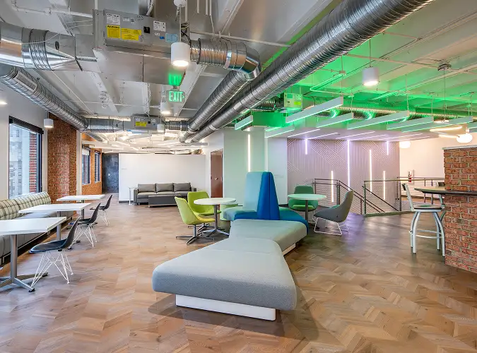 Open public space on wood look LVT flooring