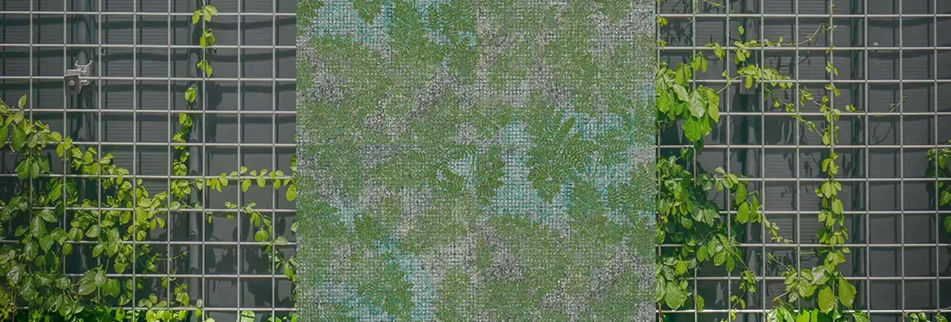 Carpet tile with green leaf pattern on a trellis with plants