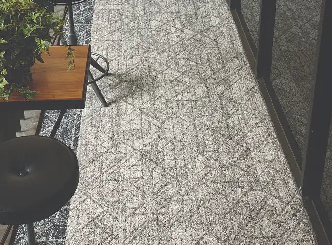 close shot of geometric carpet tile from the Heavy Meta collection