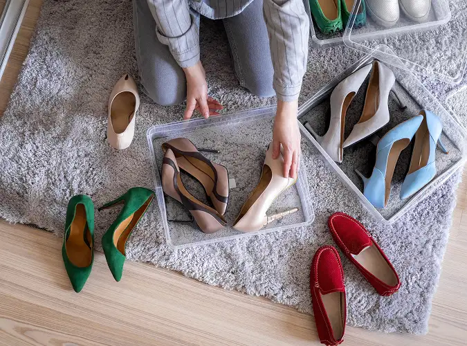 clear boxes with shoes