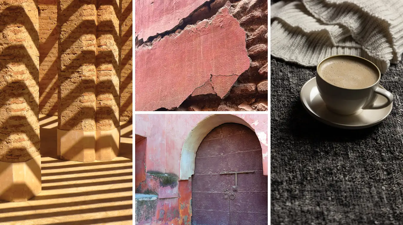 collage of inspiration images for the Quite Statement collection