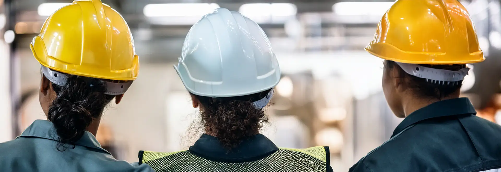 people in hard hats from behind