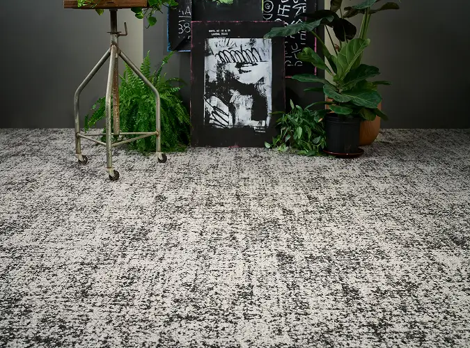 Gray textural carpet tile from the Open Studio collection