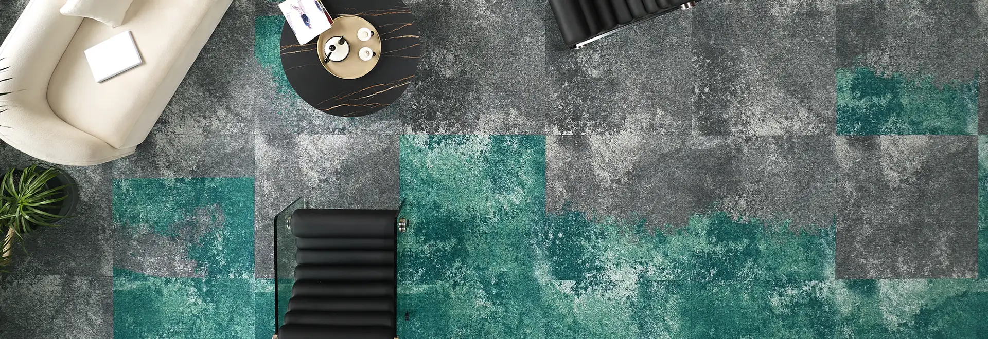 aerial view of sitting area on carpet tile from the Salt Lake collection