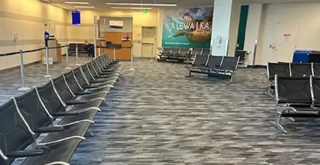 Gray carpet tile installed in Oakland Airport