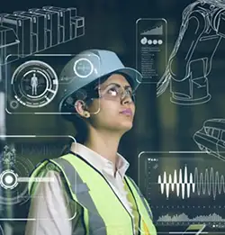 peron wearing safety gear with illustartions of ideas