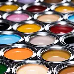 opened paint cans showing colorful paints