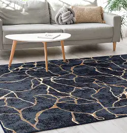 Tight shot of sofa and table with a textured rug