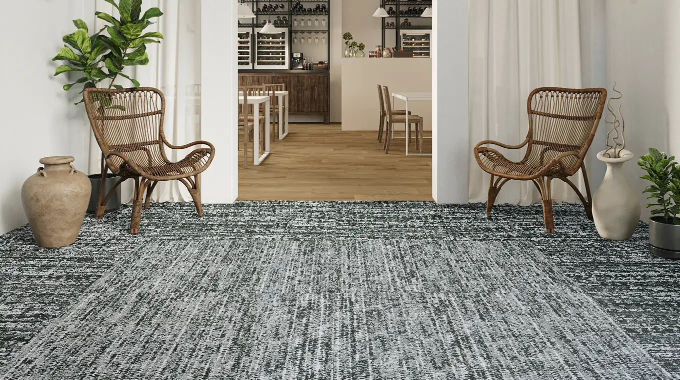 Rattan seating area with Ignited Earth Flooring