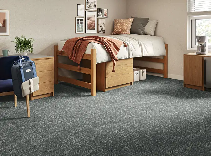 dorm room with Gilded Stitch flooring