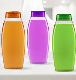 Colorful liquids in conatiners with the lids matching the colors of the liquids