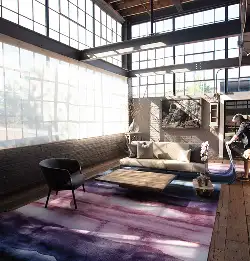 loft interior with organic bright carpet tile flooring