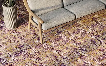 close up of seating area with colorful textured carpet