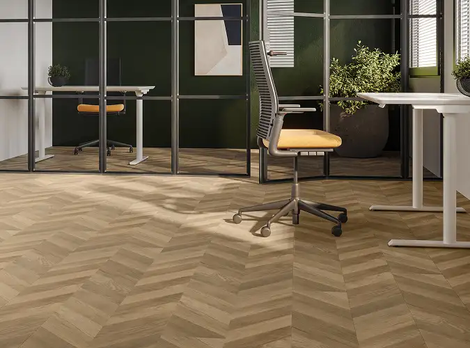 Desk and small conference room with Fortified Foundations 5 Resilient Flooring