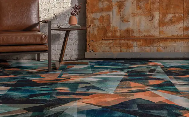 seating area with colorful carpet from the Snapshot collection