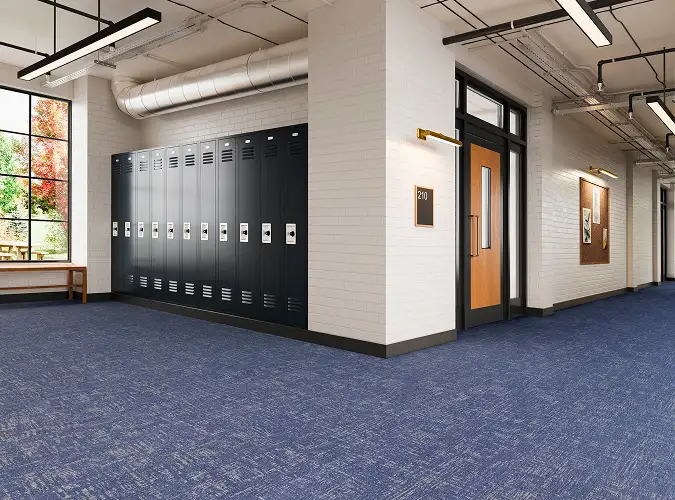 Educational hallway with Gilded Stitch flooring
