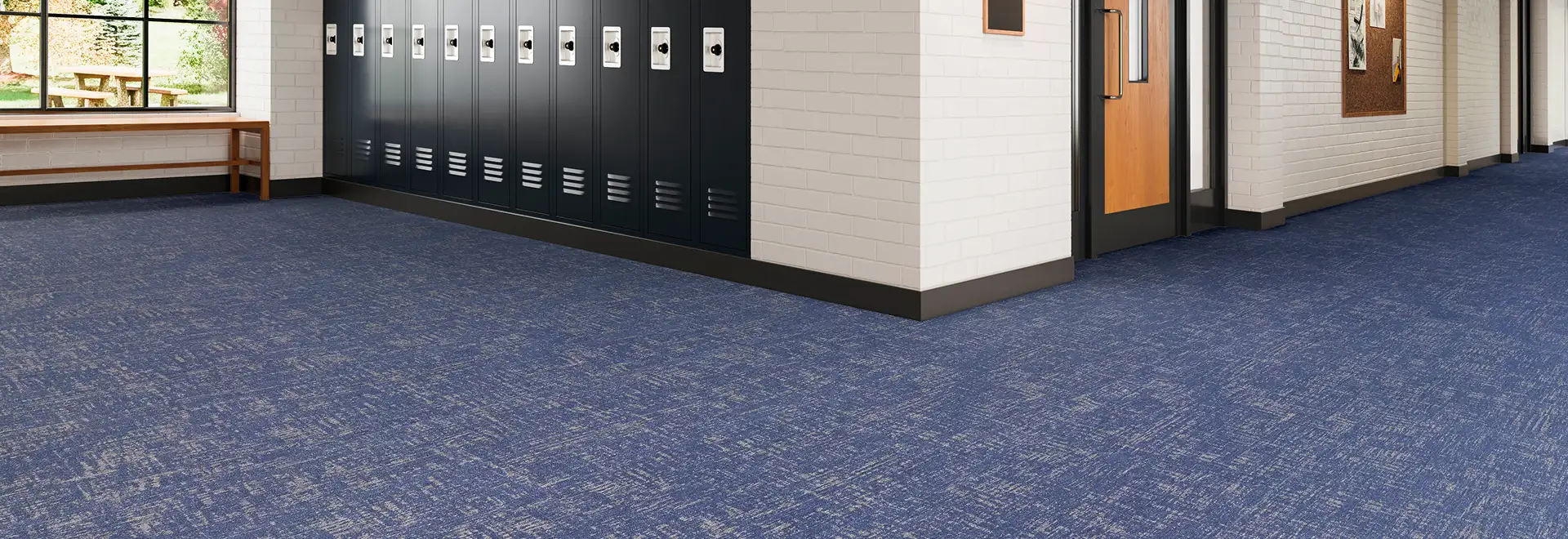Modern education hallway with Gilded Stitch flooring