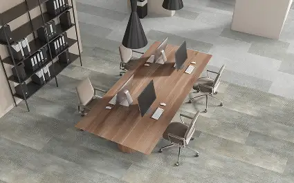 open office with wooden table on LVT from the Repurposed Materials collection