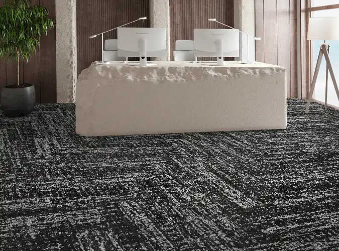 modern reception area with Ignited Earth flooring