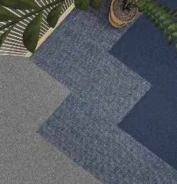 Aerial view of a complex installtion of Milliken carpet tile