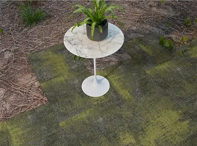 nature inspired carpet tile on ground with white table