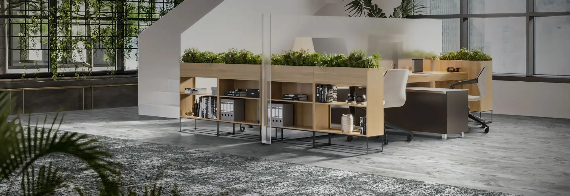Modern Workplace reception area with a blend of LVT and carpet tile flooring
