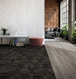 warm public space with a mix of soaft and hard surface 