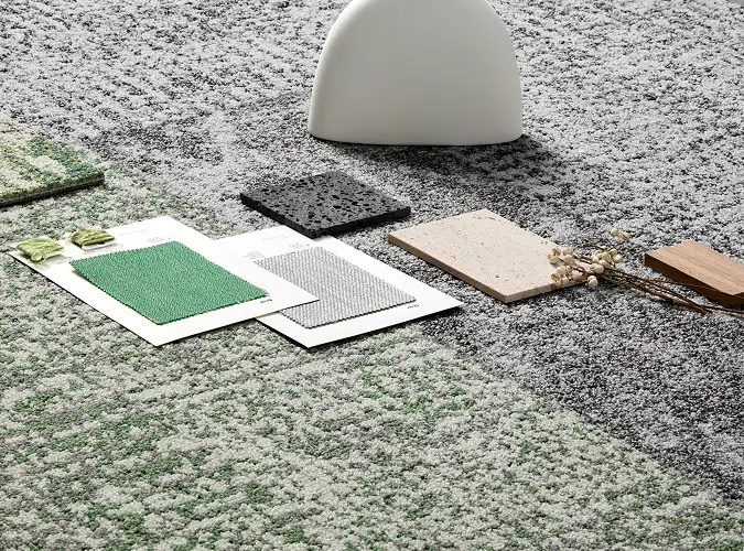 designer swatches on Milliken carpet tile