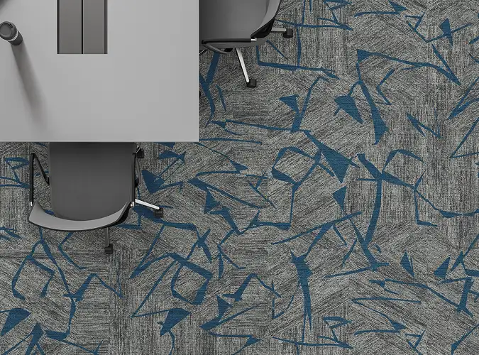 desk and chair on Crosscurrent carpet tile flooring
