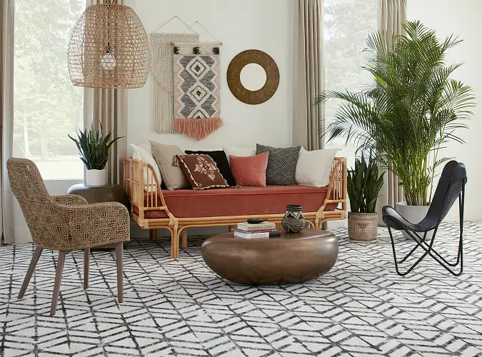 comfortable home interior with geometric carpet