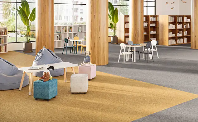 library with ygrey and yellow inset of En Plein Air LVT flooring