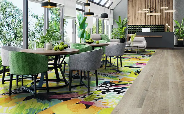 colorful carpet tile in hospitality public space