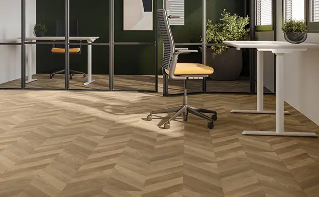Chair and side table on Fortified Foundations LVT flooring