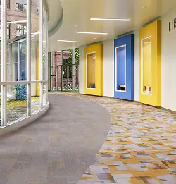 bright educational hallway with split Resilient flooring