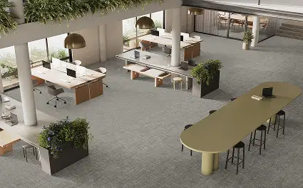 open workplace from above with LVT flooring