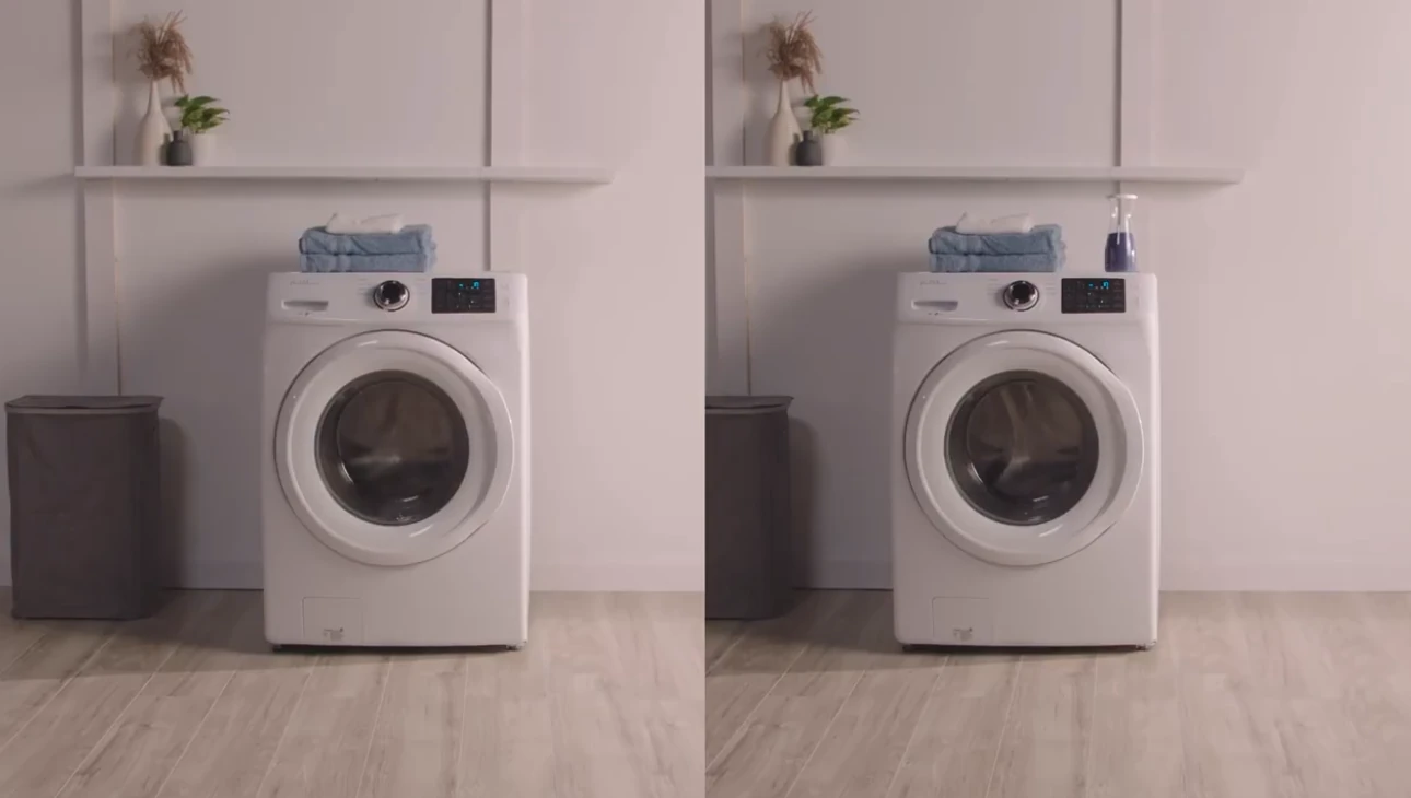 Side by side view of washing machine in laundry room