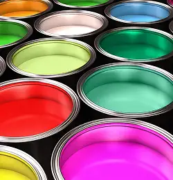 opened paint cans with brighly colored paints