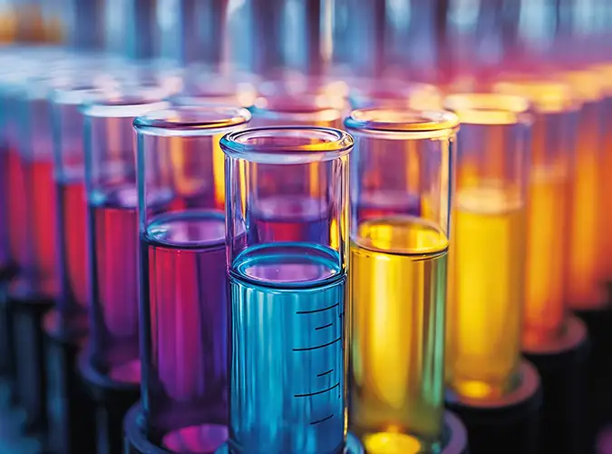 person in front of a glass wall graphic highlighting innovation