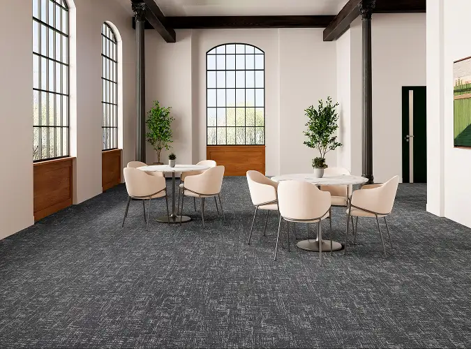 open public seating with gilded stitch flooring