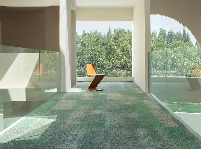 modern chair in a modern space with windows on carpet from the dided glass collection