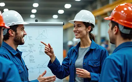 Group of smiling people wearing hard hats