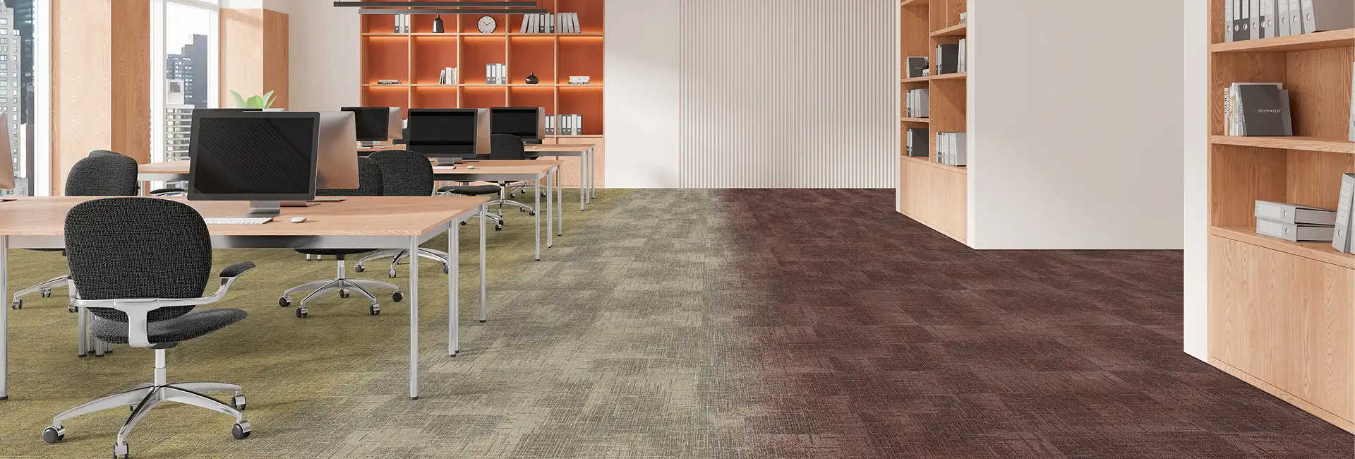 Modern open office with Flooring the graduates in color