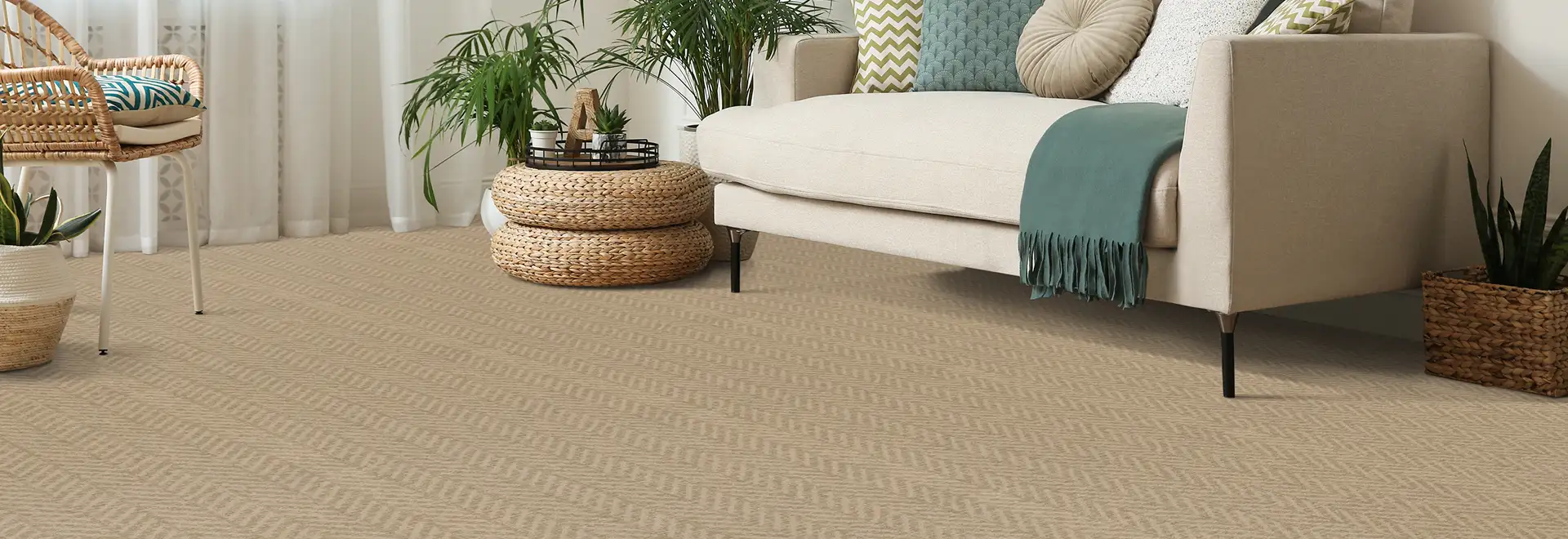 cozy interior with neutral colors and plants