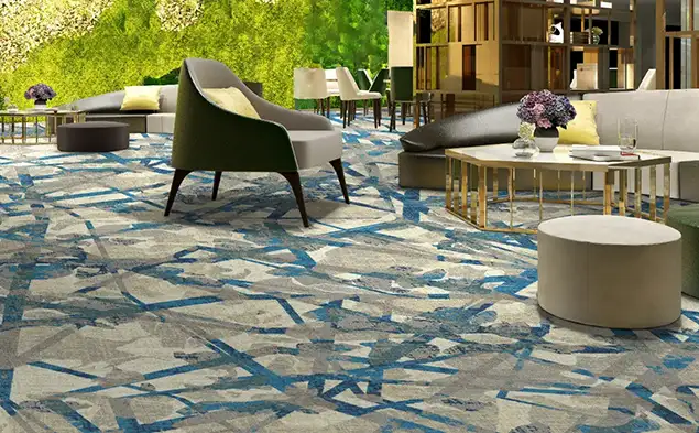 cozy sitting area in hospitality space with Milliken carpet tile 