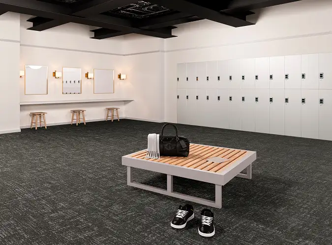 Locker room with Gilded Stitch flooring