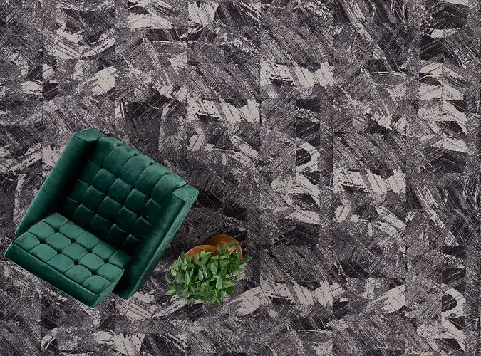 aerial view of a seating area with gray flooring with organic strokes from the Light and Shadows collection