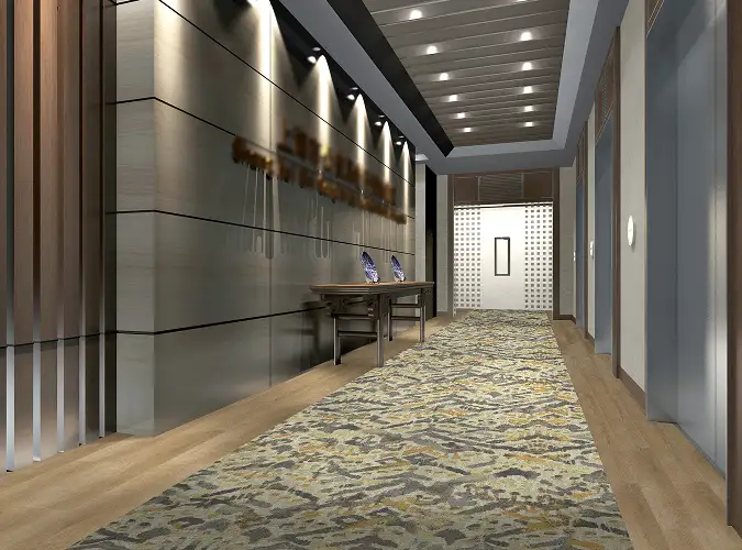 modern hotel hallway with a oprgaic patterned carpet insert