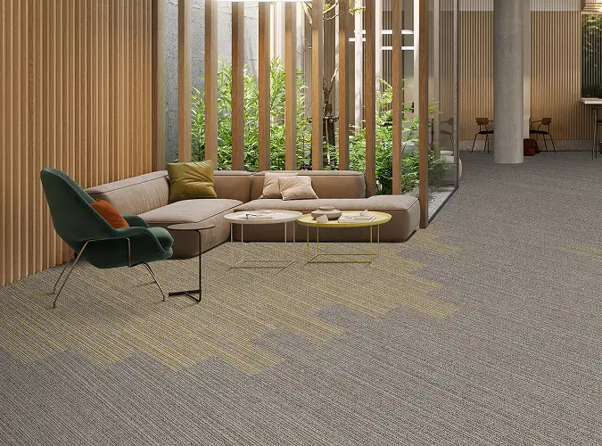 Modern seating area of plank flooring from the On the tracks collection