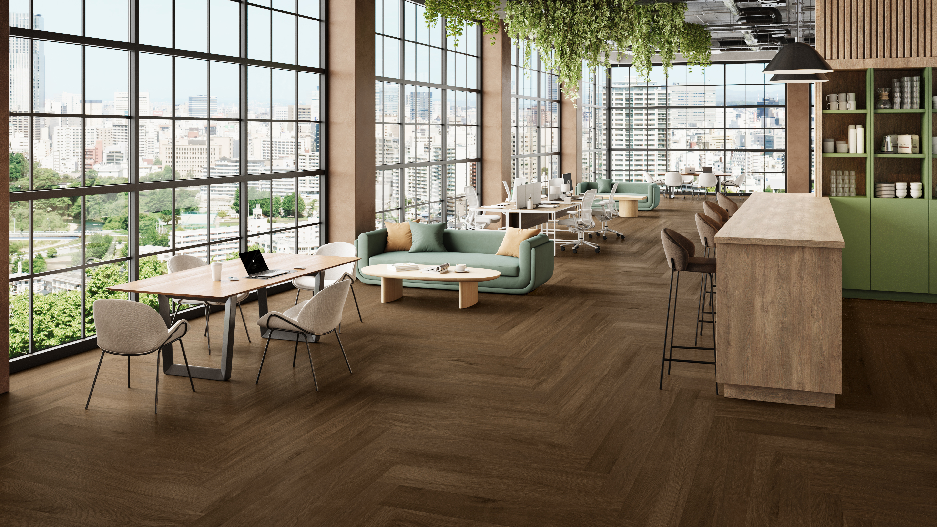 Office common area with Quiet Side Whisperwood in Walnut flooring